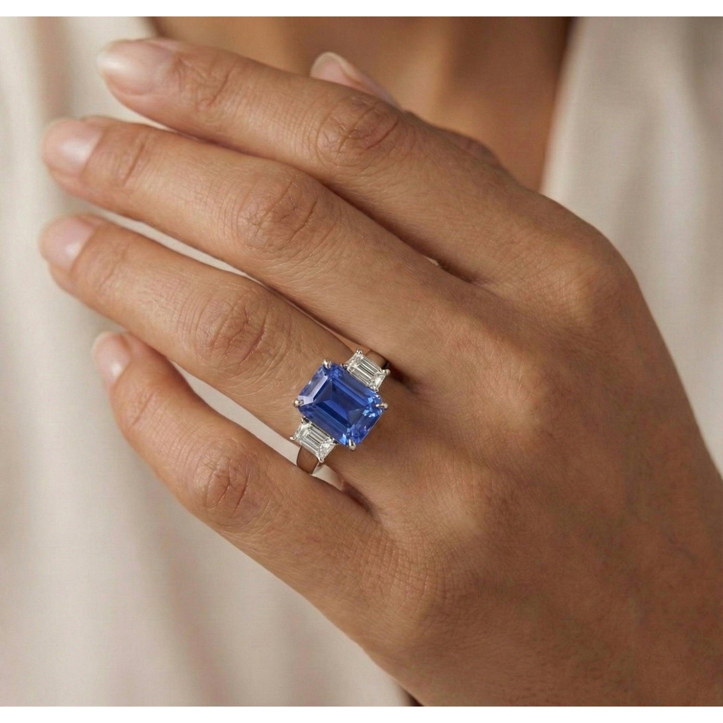 3 Pietre Blu Zaffiro Anello