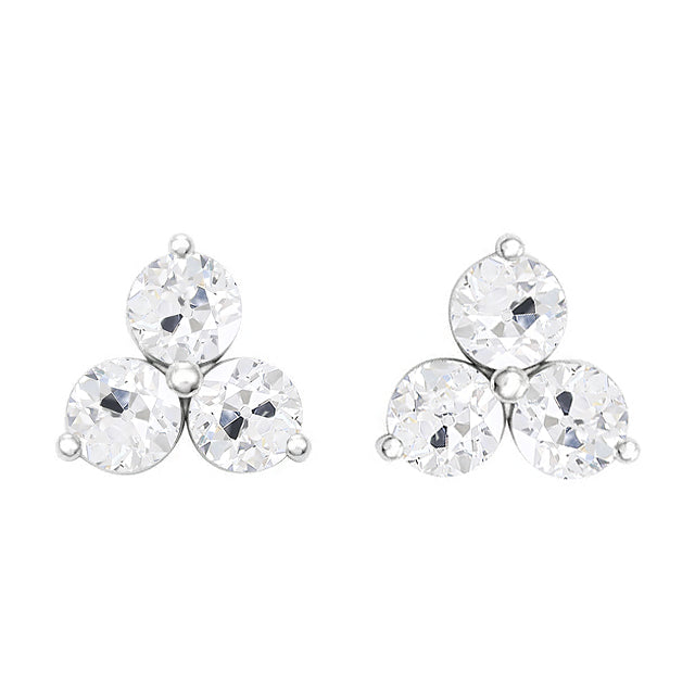 Diamante Cuscino Antico Orecchini in Oro Bianco 14K – vista frontale