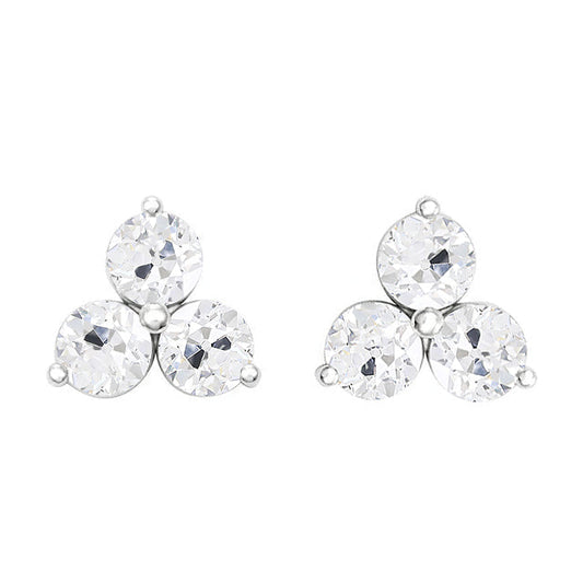 Diamante Cuscino Antico Orecchini in Oro Bianco 14K – vista frontale
