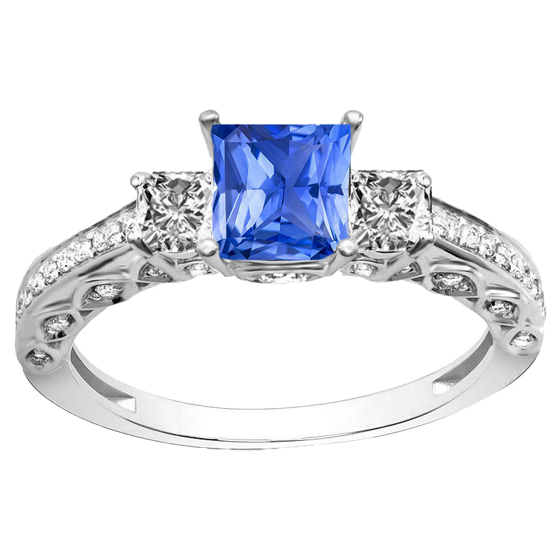 Taglio Princess Zaffiro Blu Reale anello in Oro Bianco 14K – vista principale