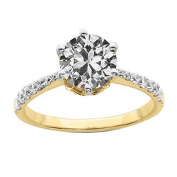 3,25 Carati Anello Nuziale Rotondo Vecchio Minatore Genuino Diamante Gioielli Bicolore