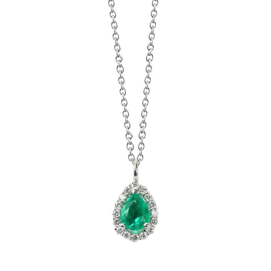 3.45 ct. Collana con ciondolo in pietra preziosa Verde smeraldo e diamanti con catena