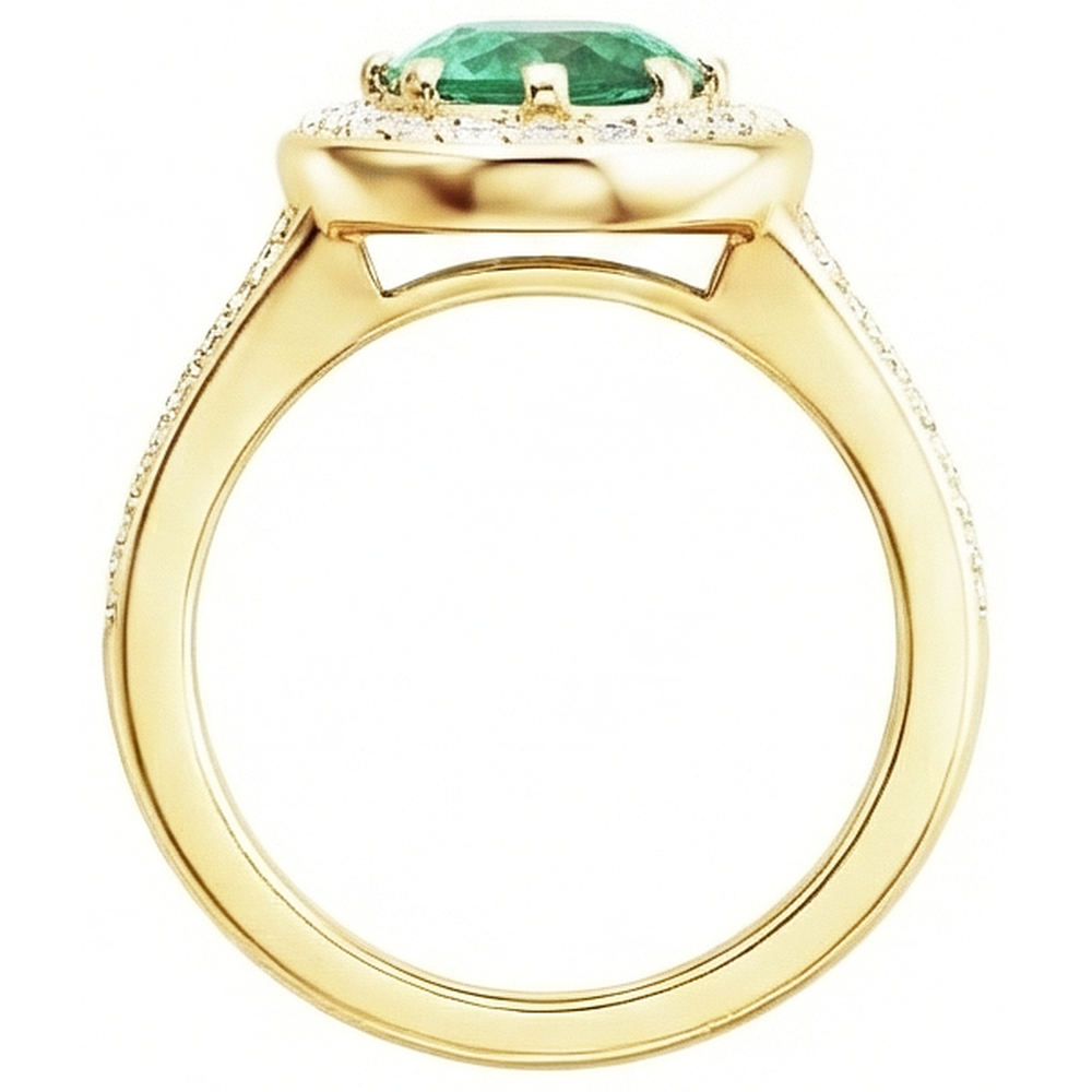 3,5 ct di smeraldo verde taglio ovale con anello di diamanti aureola