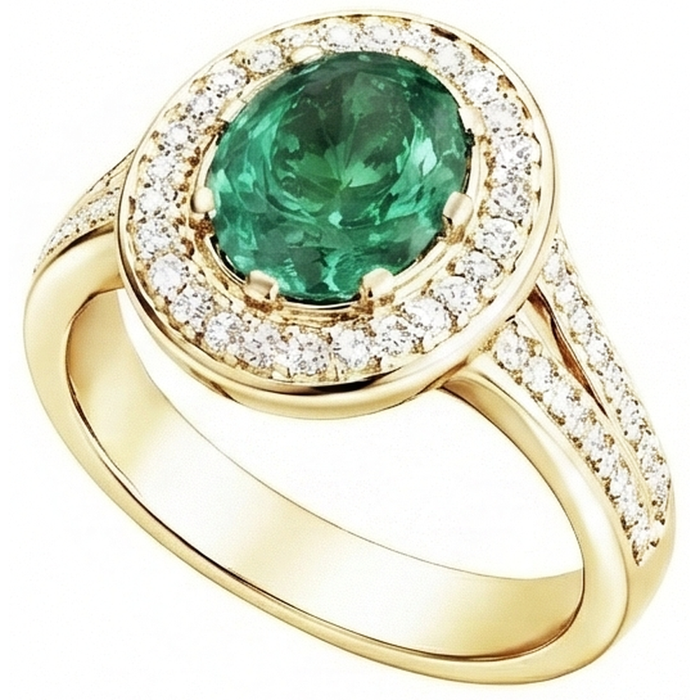 3,5 ct di smeraldo verde taglio ovale con anello di diamanti aureola