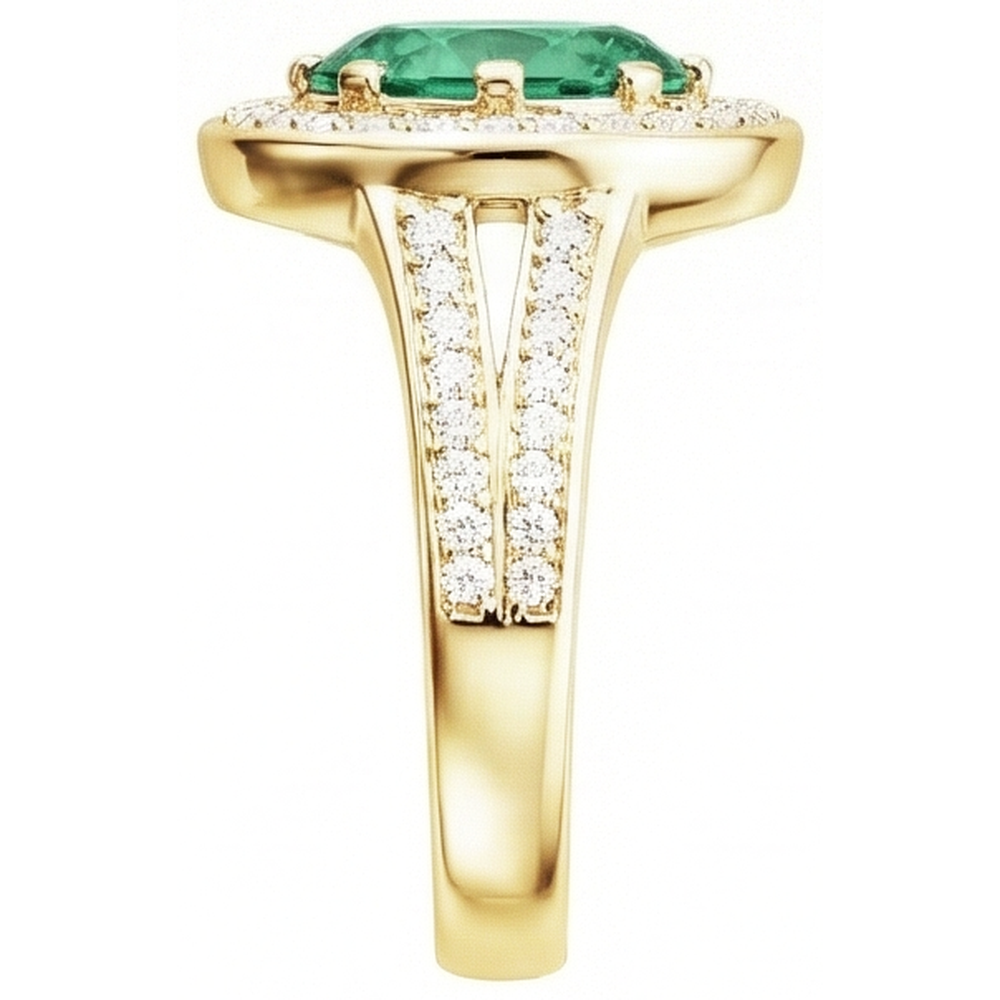 3,5 ct di smeraldo verde taglio ovale con anello di diamanti aureola