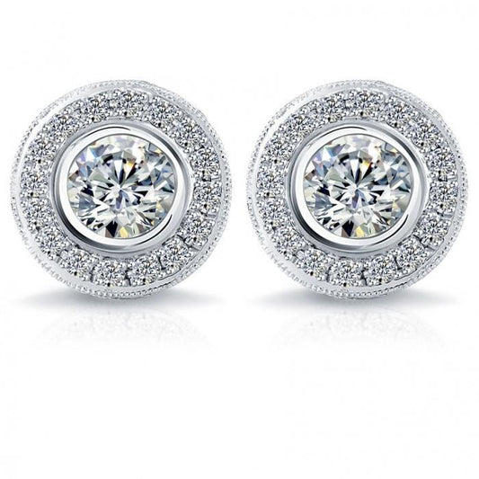 3.50 Carati Pave Halo Genuino Diamond Stud Orecchino In Oro Bianco Gioielleria Raffinata
