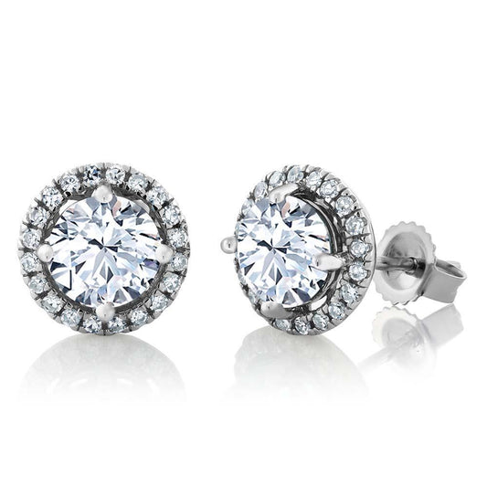 3.50 Carati Splendidi Orecchini A Lobo Con Vero Diamanti Rotondi Halo In Oro Bianco 14K