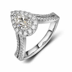 3,50 Carati Halo Pear Vecchio Taglio Naturale Diamante Ring Accenti A Doppia Fila