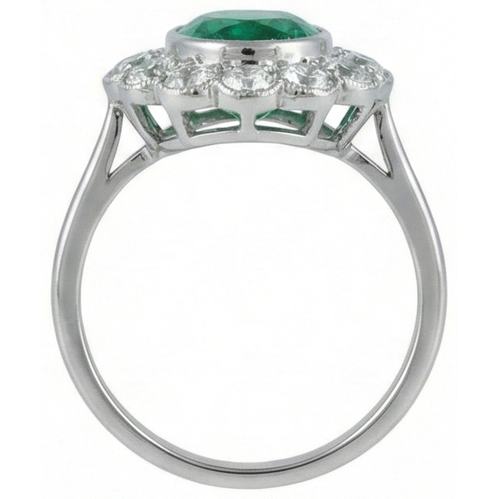 3,75 carati Verde smeraldo ovale con diamante anello di fidanzamento in oro bianco 14k