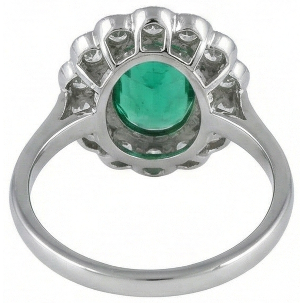 3,75 carati Verde smeraldo ovale con diamante anello di fidanzamento in oro bianco 14k