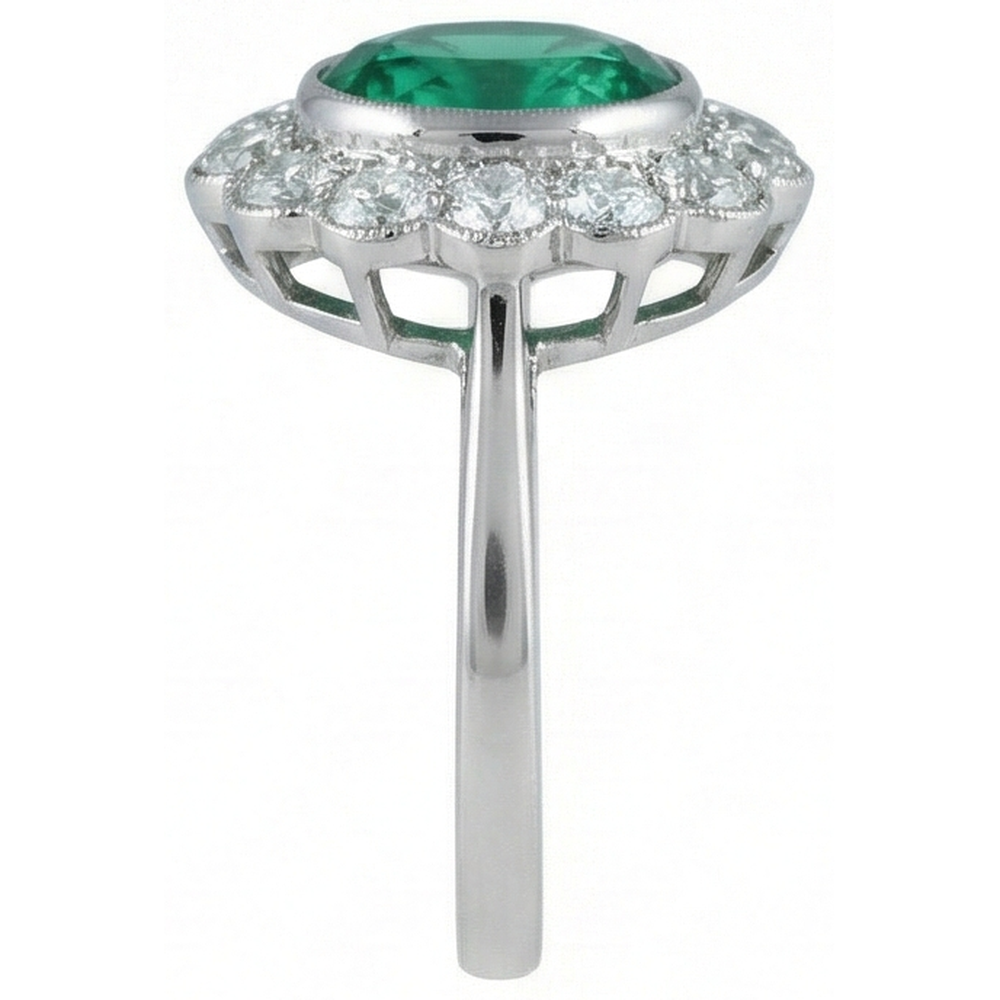 3,75 carati Verde smeraldo ovale con diamante anello di fidanzamento in oro bianco 14k