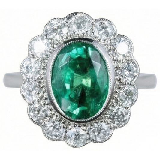 3,75 carati Verde smeraldo ovale con diamante anello di fidanzamento in oro bianco 14k