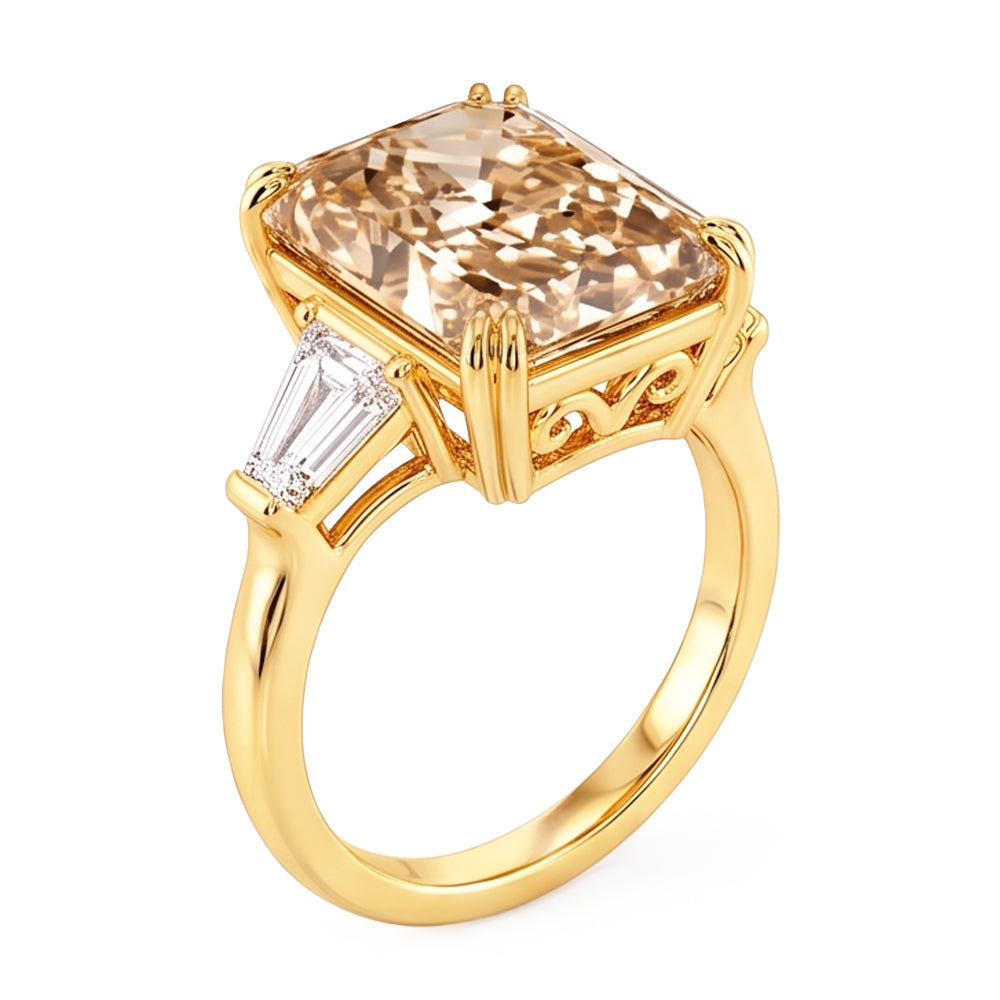 4.40 ct. Anello brillante con diamante champagne in oro giallo 14KNuovo