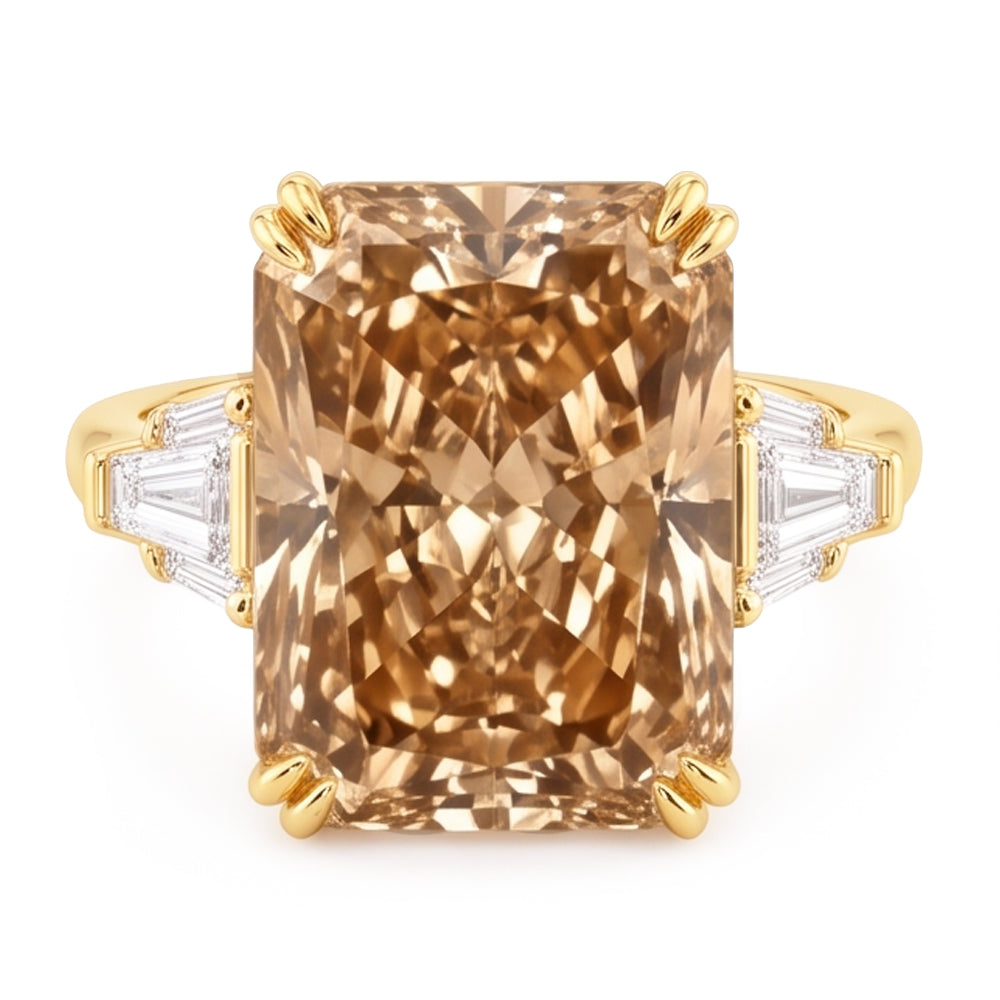 4.40 ct. Anello brillante con diamante champagne in oro giallo 14KNuovo