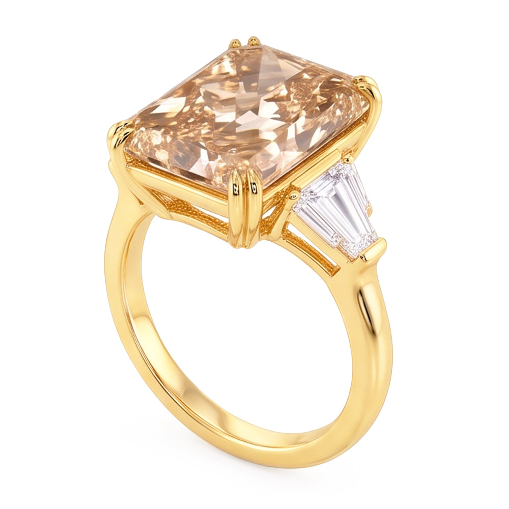 4.40 ct. Anello brillante con diamante champagne in oro giallo 14KNuovo