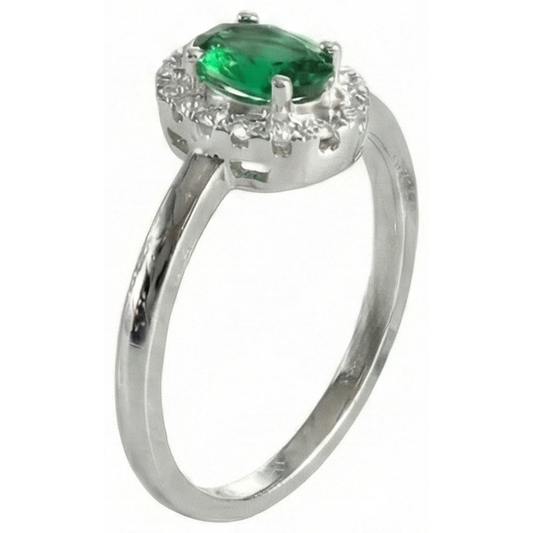 4.50 carati ovale Verde smeraldo gemma e anello di diamanti in oro bianco 14K