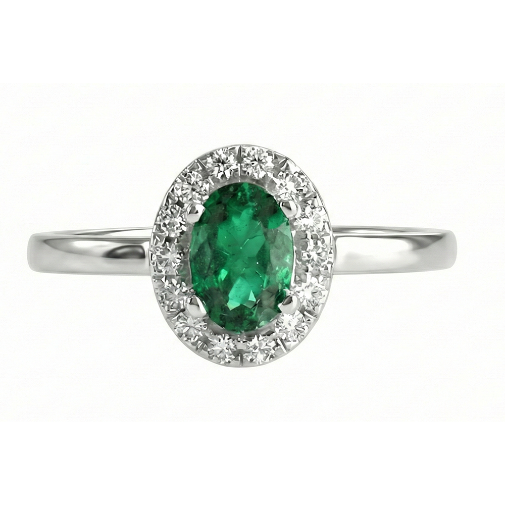 4.50 carati ovale Verde smeraldo gemma e anello di diamanti in oro bianco 14K