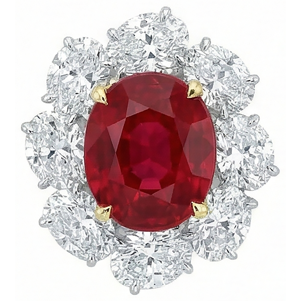 4.50 carati rosso rubino con diamanti anello gioielli stile fiore nuovo
