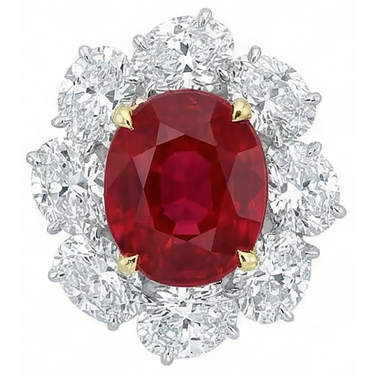 4.50 carati rosso rubino con diamanti anello gioielli stile fiore nuovo