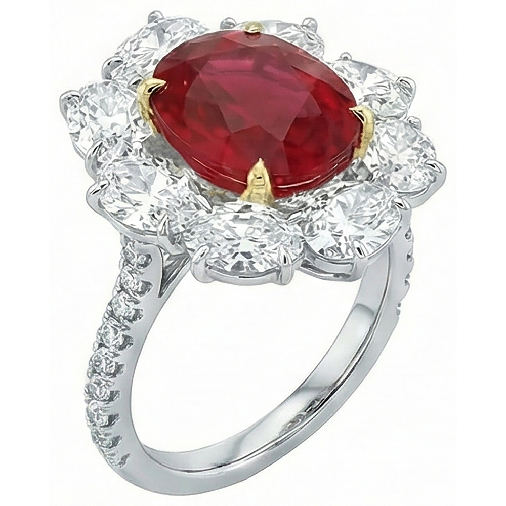 4.50 carati rosso rubino con diamanti anello gioielli stile fiore nuovo
