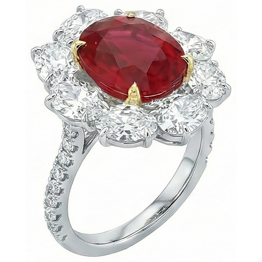 4.50 carati rosso rubino con diamanti anello gioielli stile fiore nuovo