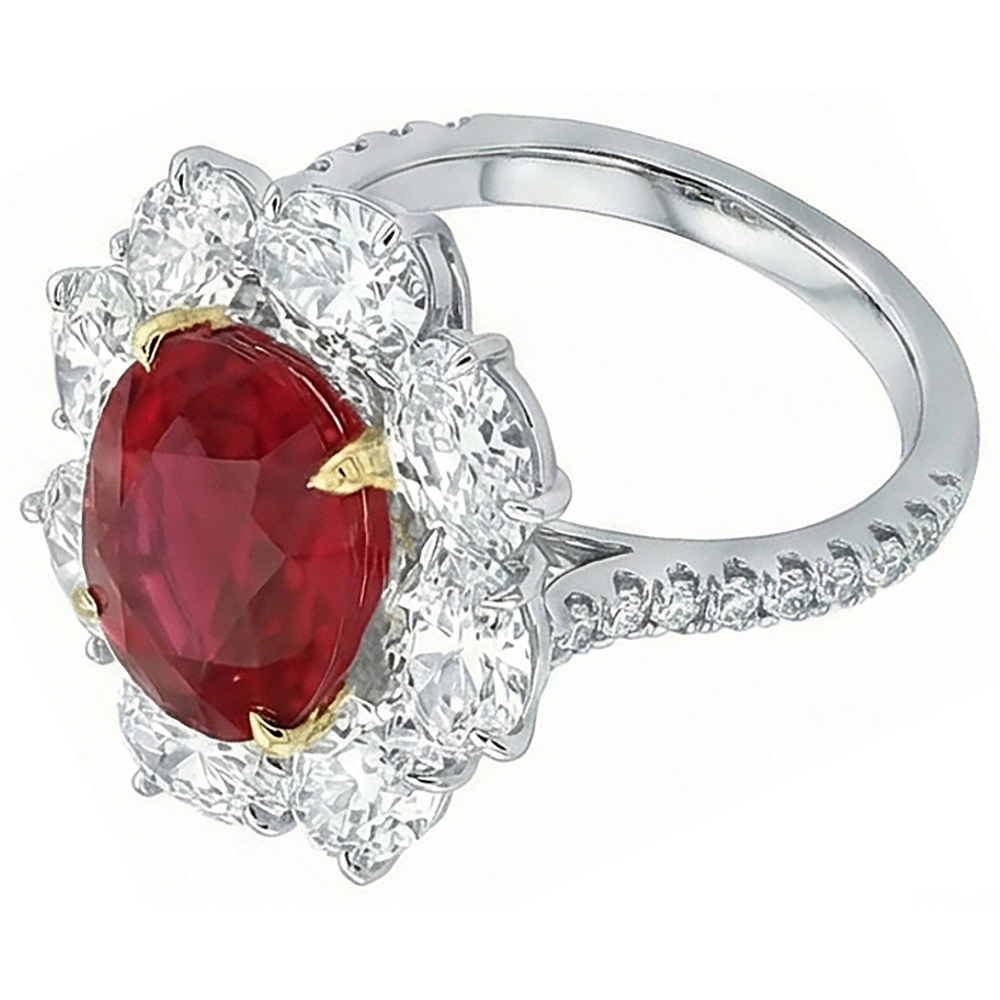 4.50 carati rosso rubino con diamanti anello gioielli stile fiore nuovo