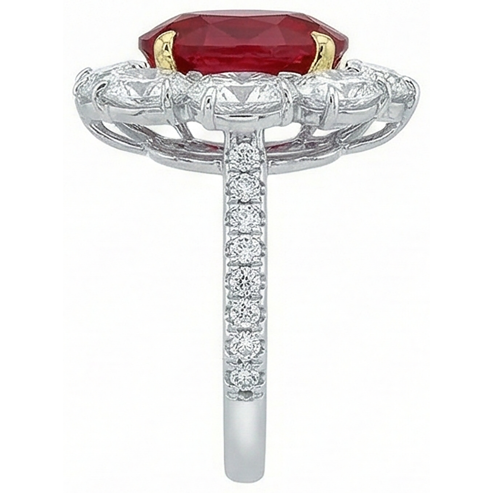 4.50 carati rosso rubino con diamanti anello gioielli stile fiore nuovo