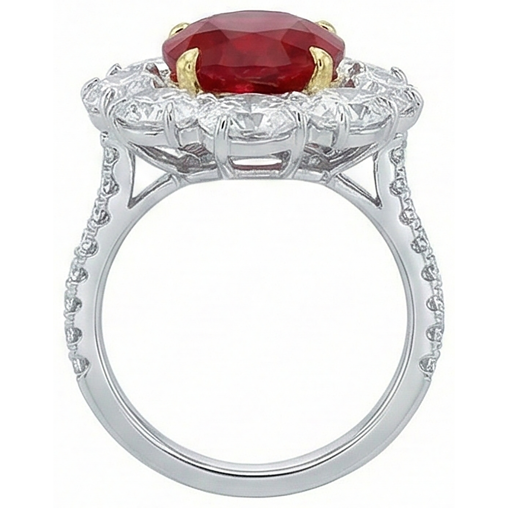 4.50 carati rosso rubino con diamanti anello gioielli stile fiore nuovo