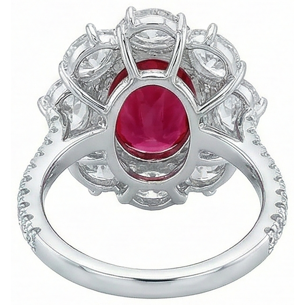 4.50 carati rosso rubino con diamanti anello gioielli stile fiore nuovo