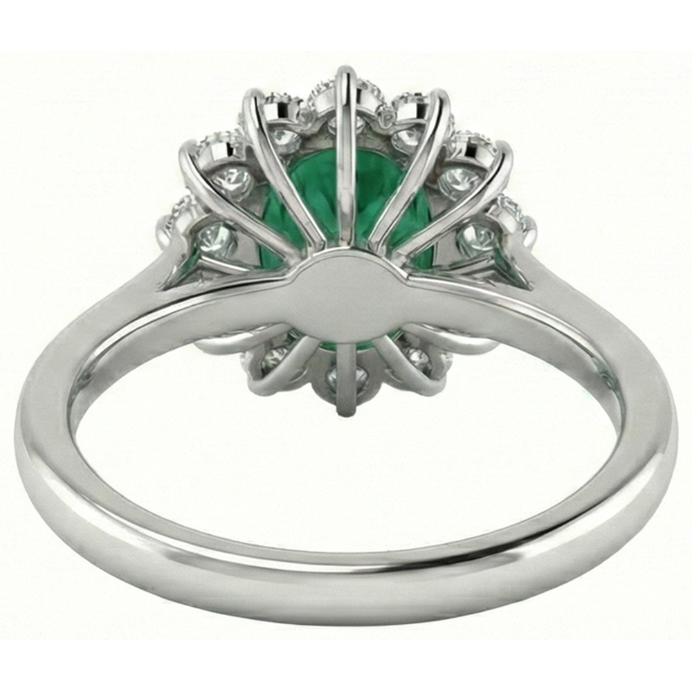 4 ct. Anello Solitario Con Verde Smeraldo Accento E Diamanti Oro Bianco 14K
