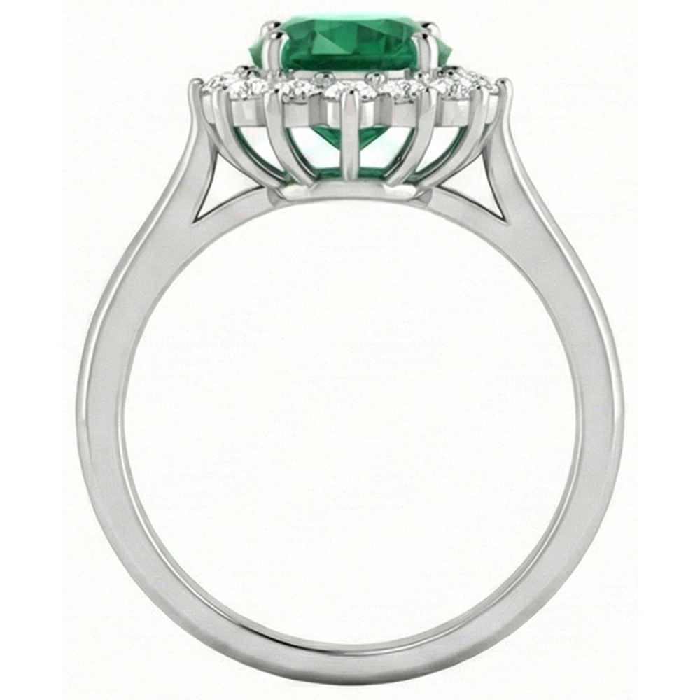 4 ct. Anello Solitario Con Verde Smeraldo Accento E Diamanti Oro Bianco 14K