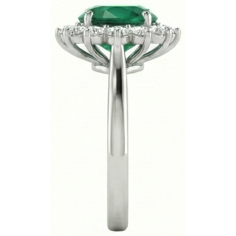 4 ct. Anello Solitario Con Verde Smeraldo Accento E Diamanti Oro Bianco 14K