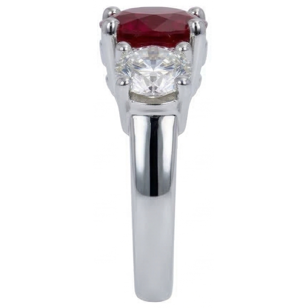 4 ct Anello da donna in Oro Bianco con 3 Pietre di Rubini e Rotondo Diamanti