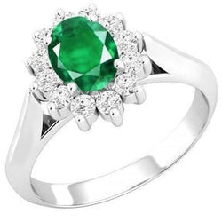 4 ct. Anello Solitario Con Verde Smeraldo Accento E Diamanti Oro Bianco 14K