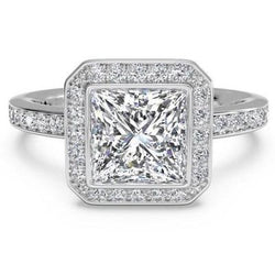 4.01 Ct. Princess & Round Naturale Diamond Halo Ring 14K WG With Diamonds