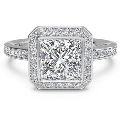 4.01 Ct. Princess & Round Naturale Diamond Halo Ring 14K WG With Diamonds