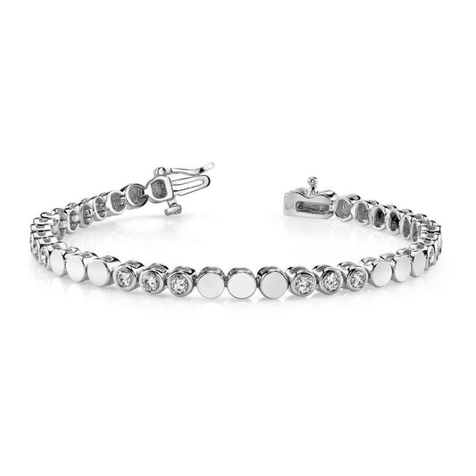 4.50 Carati Lunetta Set Rotondo Triplo Genuino Diamante Braccialetto Gioielli In Oro Bianco