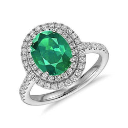 4,35 Carati Verde Smeraldo Con Diamanti Anello Doppio Alone 14K Oro Bianco
