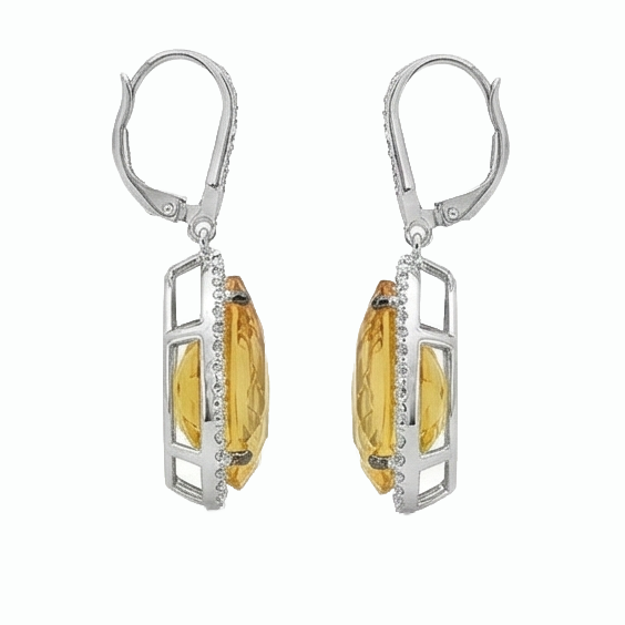 Citrino Taglio a Pera Gemstone Earring in Oro Bianco 14K – vista laterale