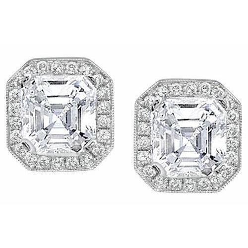 4 Carati Asscher E Orecchino A Lobo Con Naturale Diamante Rotondo In Oro Bianco 14K