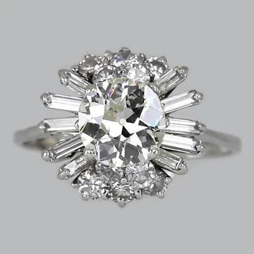 4 Carati Baguette Wedding Round Old Mine Cut Vero Diamond Ring