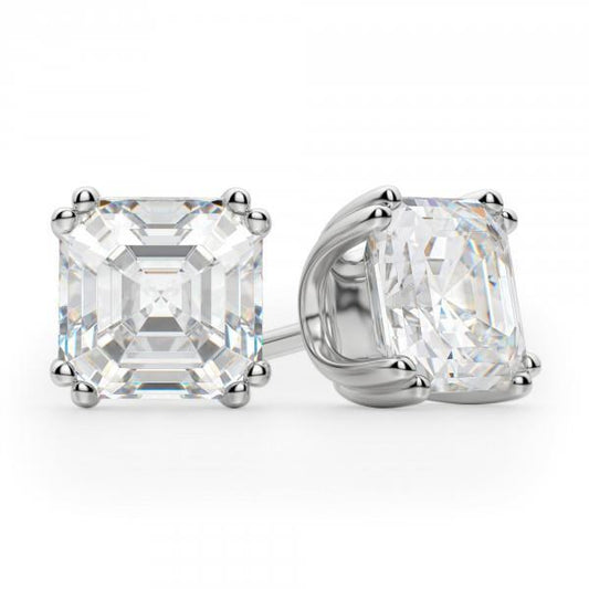 4 Carati Big Asscher Cut Naturale Diamond Stud Orecchino In Oro Bianco Gioielleria