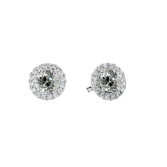 4 Carati Halo Stud Orecchini Vecchio Minatore Vero Diamanti Oro Bianco 14K Gioielli