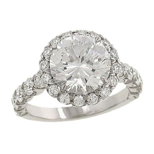 4 Carati Vero Diamante Halo Anello Pavimenta Gioielli Fidanzamento Oro Bianco