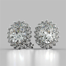 4 Ct. Orecchino A Lobo Con Naturale Diamanti Taglio Ovale E Diamanti In Oro Bianco
