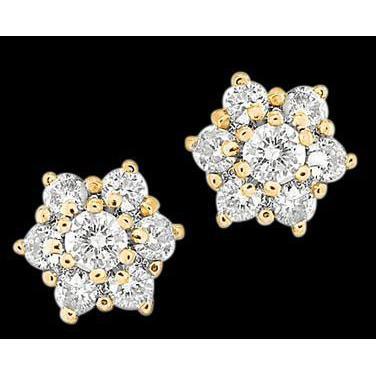 4,2 Ct. Coppia Di Orecchini A Bottone In Oro Giallo Con Naturale Diamante Rotondo