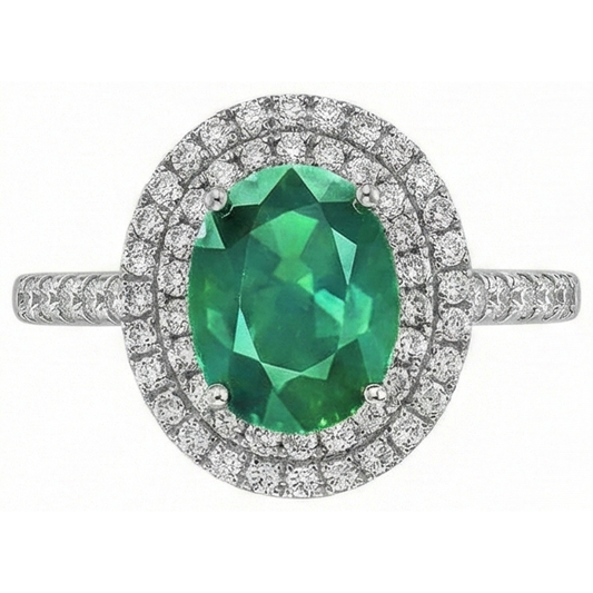 4,35 Carati Verde Smeraldo Con Diamanti Naturali Autentici ( non creati in laboratorio ) Anello Doppio Alone 14K Oro Bianco