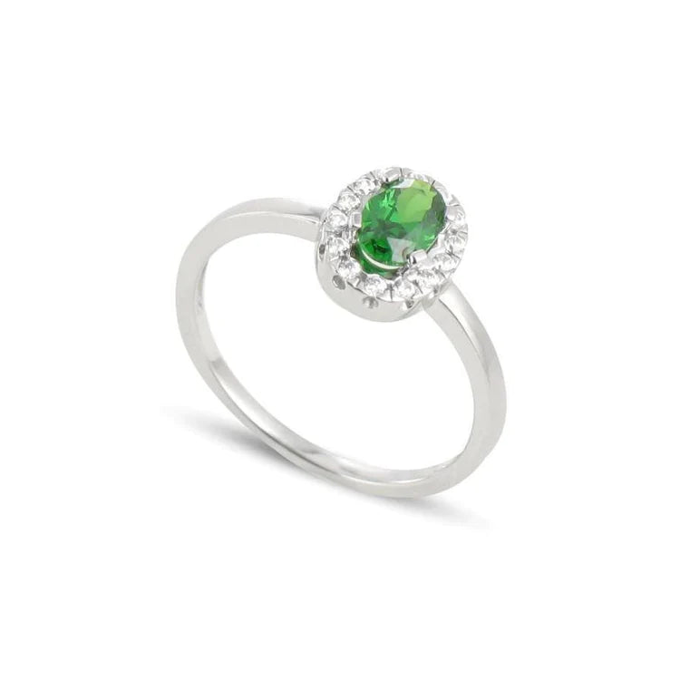 4.50 carati ovale Verde smeraldo gemma e anello di diamanti in oro bianco 14K