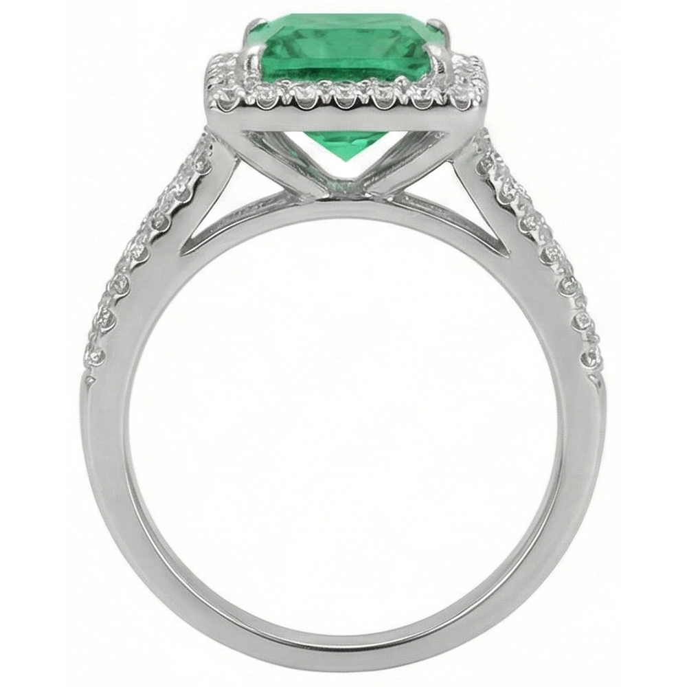 4,75 Ct. Princess Cut verde smeraldo diamante anello WG 14K gioielli