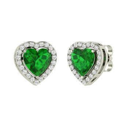 4.90 Carati Verde Smeraldo Con Diamanti Lady Studs Halo Orecchini In Oro Bianco